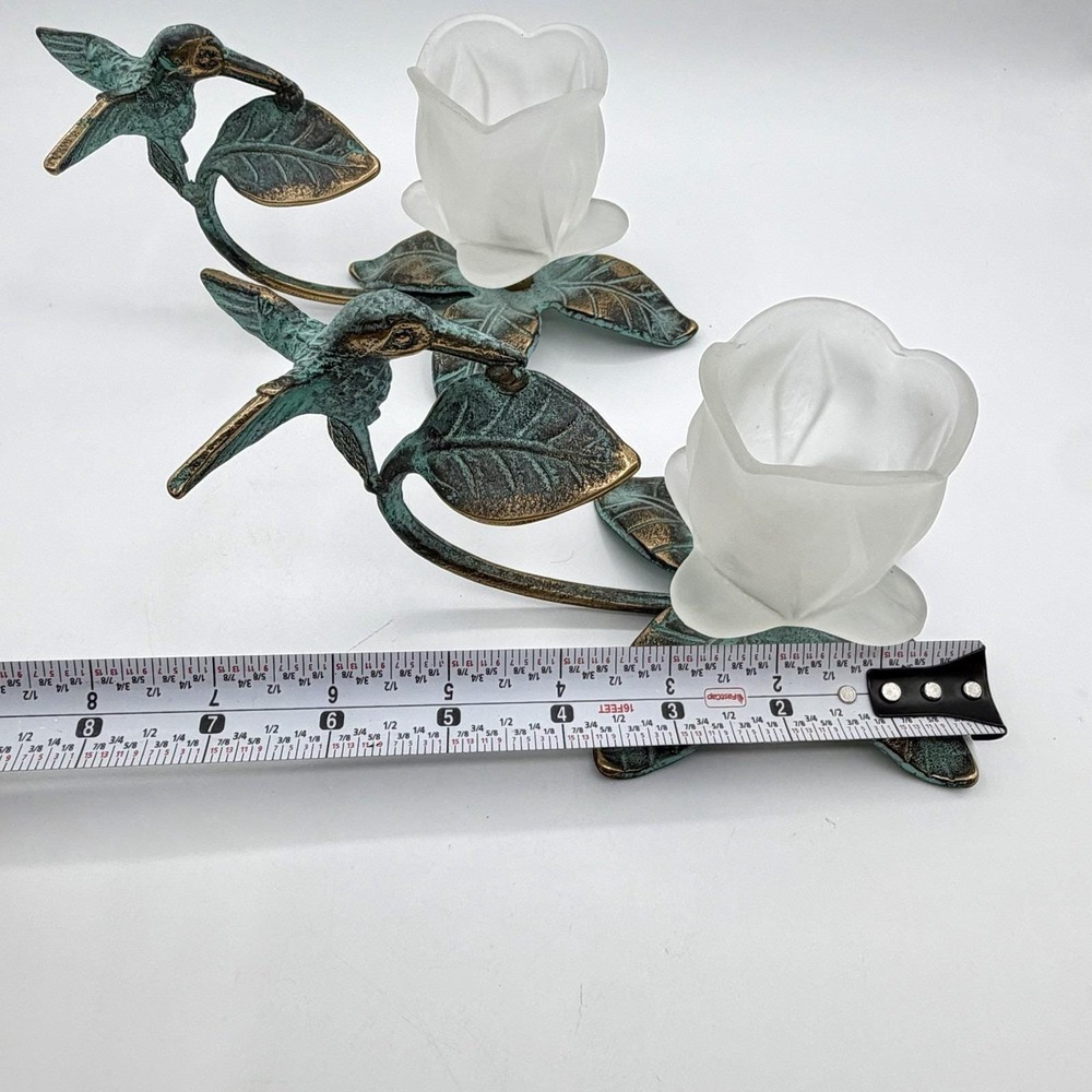 Vintage 90's Brass Hummingbird Verdigris Flower Candle Holder Vase Green Ivy - Picture 7 of 16